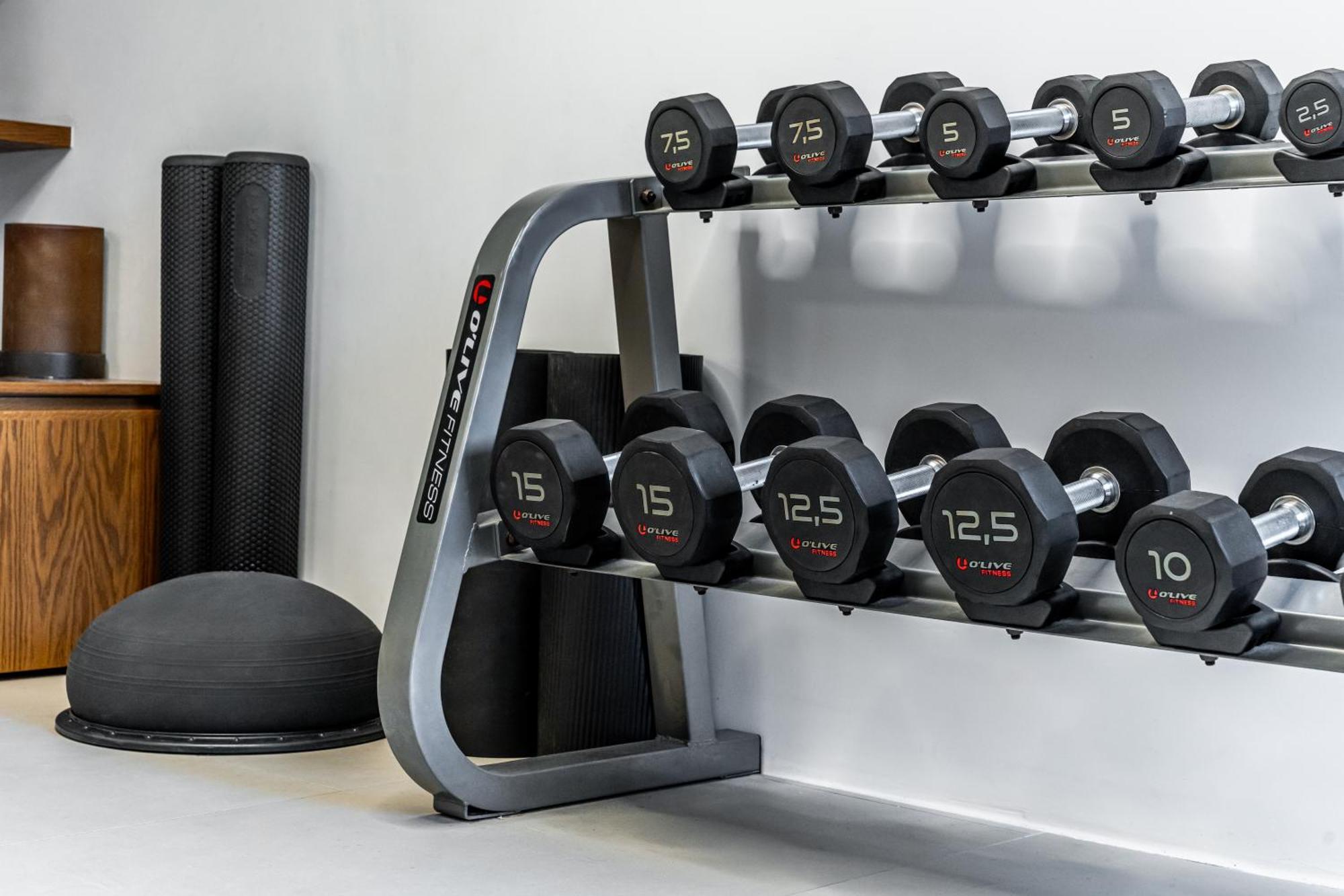 Orama Hotel & Spa Fíra Kültér fotó Dumbbells on a rack